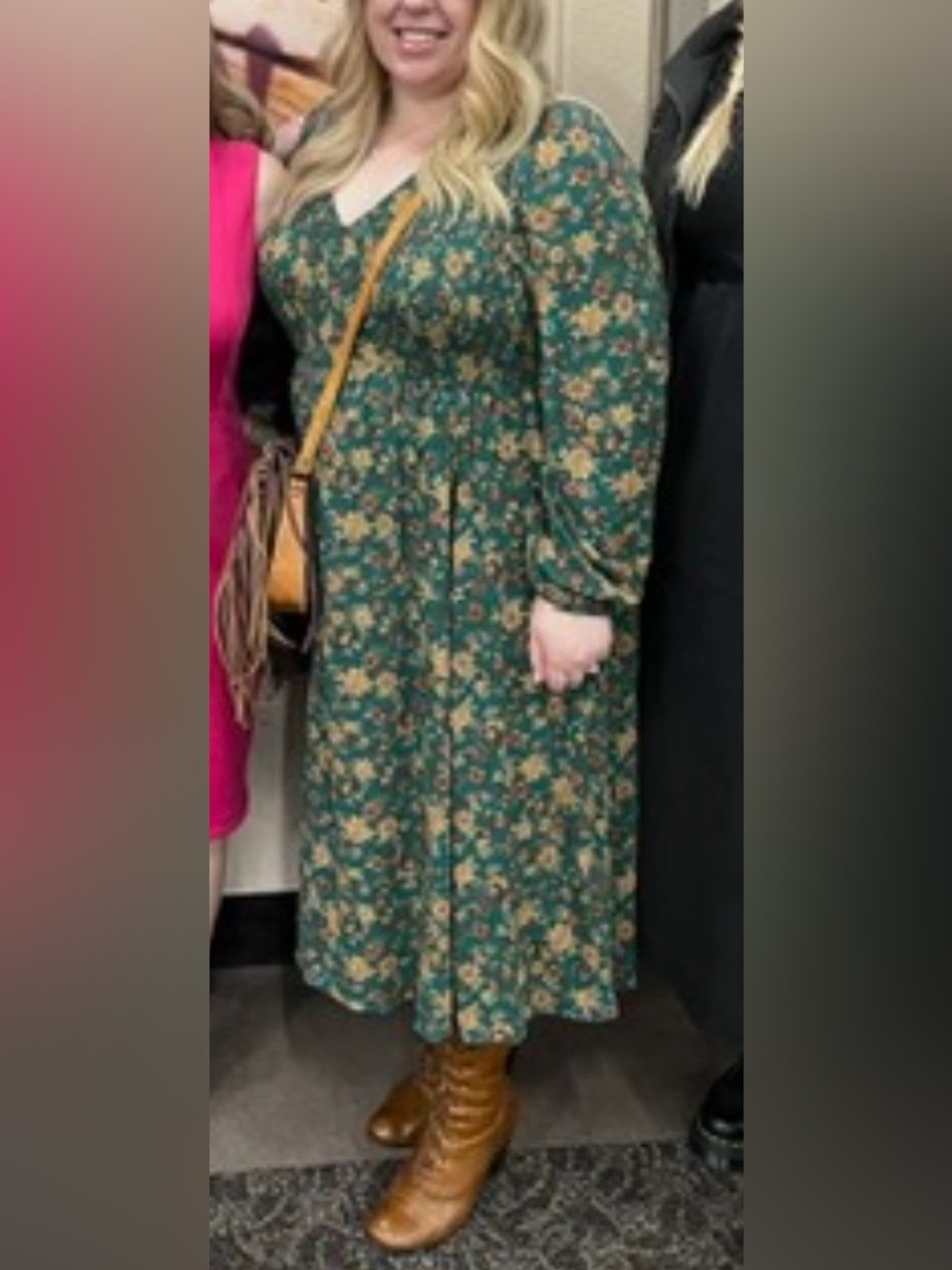 torrid Green Floral Smocked Midi Dress 1x long sleeve fall winter vneck